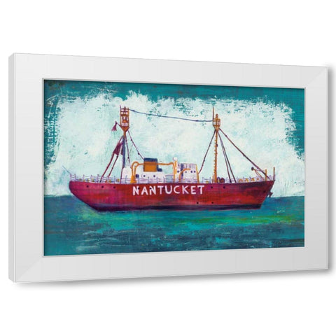 Nantucket Lightship Blue Green White Modern Wood Framed Art Print by Averinos, Melissa