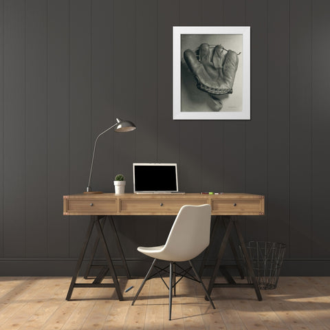 Baseball Glove White Modern Wood Framed Art Print by Goldstein, Ed