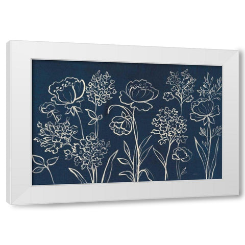 Indigo Floral I White Modern Wood Framed Art Print by Vassileva, Silvia