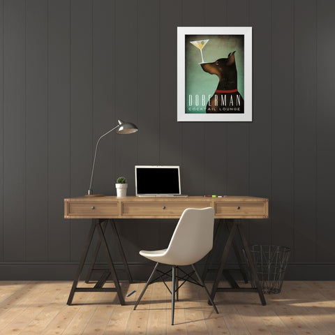 Doberman Martini White Modern Wood Framed Art Print by Fowler, Ryan