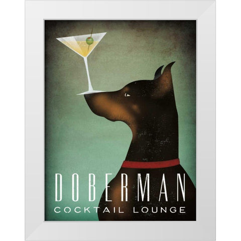 Doberman Martini White Modern Wood Framed Art Print by Fowler, Ryan
