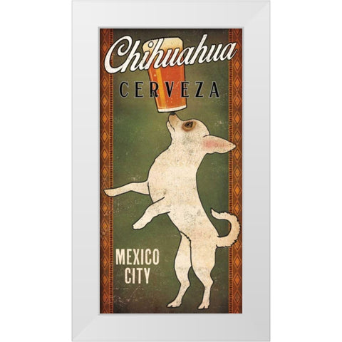 White Chihuahua on Green White Modern Wood Framed Art Print by Fowler, Ryan