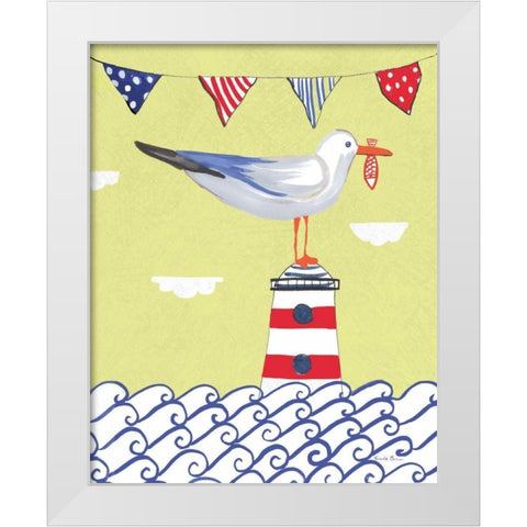 Coastal Bird I Flags White Modern Wood Framed Art Print by Zaman, Farida