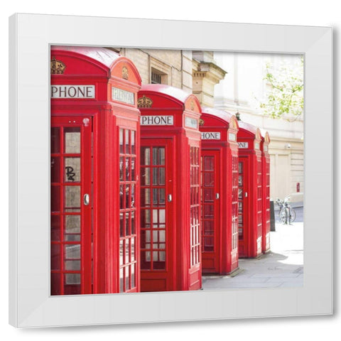 Covent Garden Phone Boxes White Modern Wood Framed Art Print by Bevan, Keri
