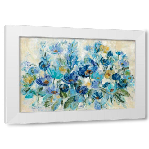 Scattered Blue Flowers White Modern Wood Framed Art Print by Vassileva, Silvia