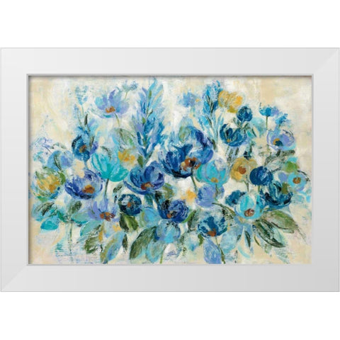 Scattered Blue Flowers White Modern Wood Framed Art Print by Vassileva, Silvia