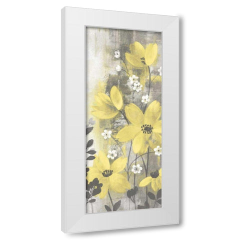 Floral Symphony Yellow Gray Crop I White Modern Wood Framed Art Print by Vassileva, Silvia