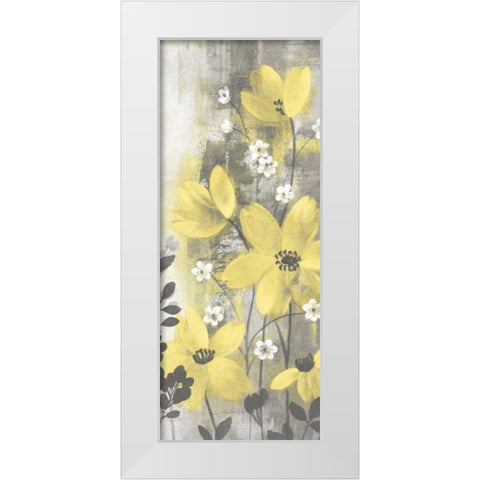 Floral Symphony Yellow Gray Crop I White Modern Wood Framed Art Print by Vassileva, Silvia