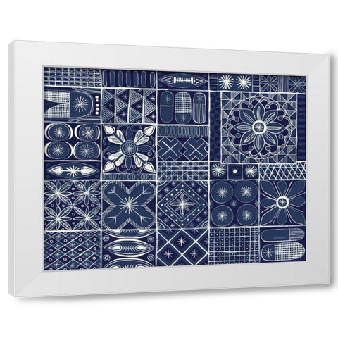 Adire VII Indigo White Modern Wood Framed Art Print by Lovell, Kathrine