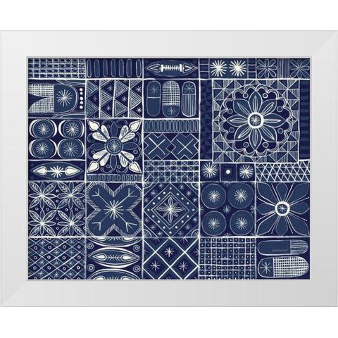Adire VII Indigo White Modern Wood Framed Art Print by Lovell, Kathrine