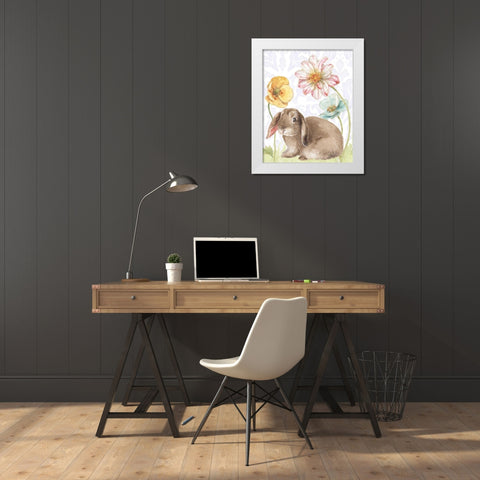 Spring Softies Bunnies III Purple White Modern Wood Framed Art Print by Audit, Lisa