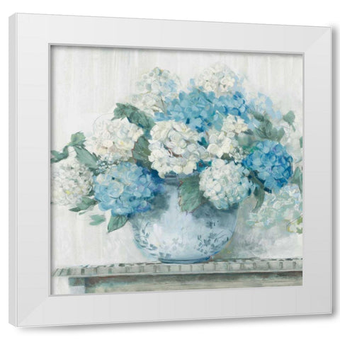 Blue Hydrangea Cottage Crop White Modern Wood Framed Art Print by Rowan, Carol