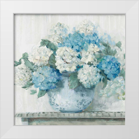 Blue Hydrangea Cottage Crop White Modern Wood Framed Art Print by Rowan, Carol