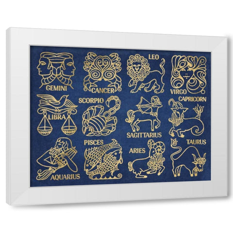 Whats Your Sign Blue Gold White Modern Wood Framed Art Print by Wild Apple Portfolio