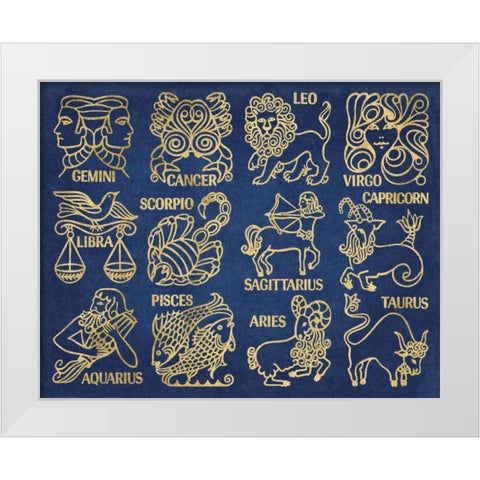 Whats Your Sign Blue Gold White Modern Wood Framed Art Print by Wild Apple Portfolio