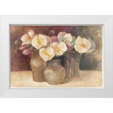 Poppies on Plum White Modern Wood Framed Art Print by Hristova, Albena