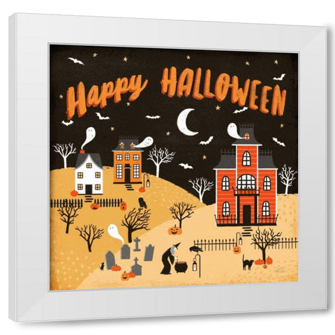 Spooky Village IV Happy Halloween White Modern Wood Framed Art Print by Marshall, Laura