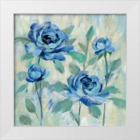Brushy Blue Flowers I White Modern Wood Framed Art Print by Vassileva, Silvia