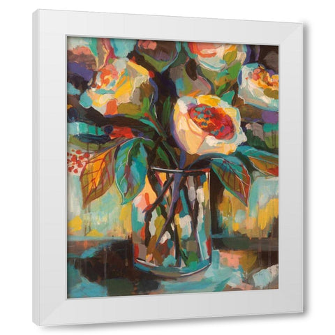 Stained Glass Floral White Modern Wood Framed Art Print by Vertentes, Jeanette