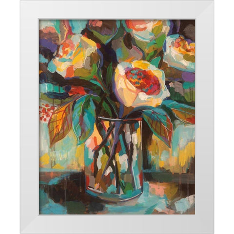 Stained Glass Floral White Modern Wood Framed Art Print by Vertentes, Jeanette