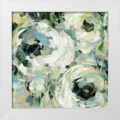 Sage and Neutral Peonies II White Modern Wood Framed Art Print by Vassileva, Silvia