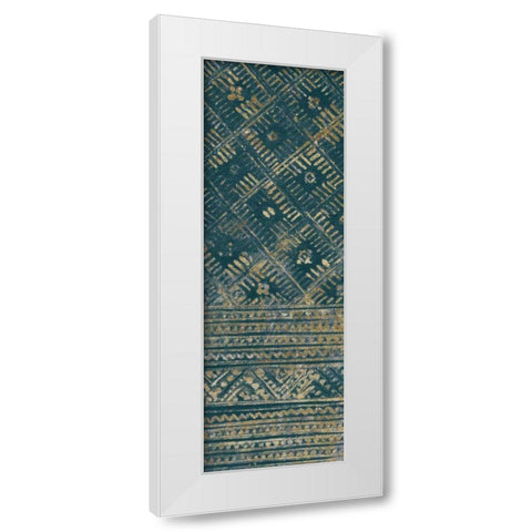 Indochina Batik II Teal and Gold White Modern Wood Framed Art Print by Wild Apple Portfolio