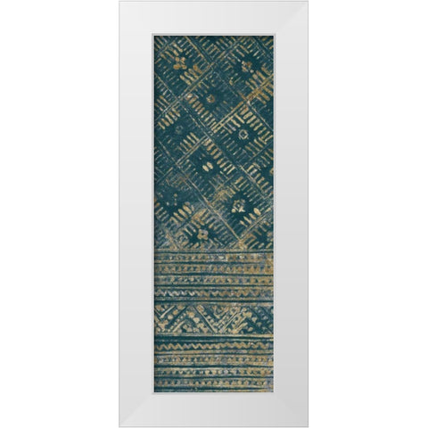 Indochina Batik II Teal and Gold White Modern Wood Framed Art Print by Wild Apple Portfolio