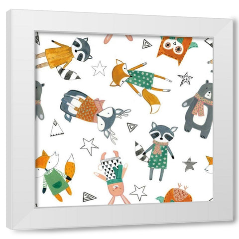 Neighborhood Pals Pattern VIA White Modern Wood Framed Art Print by Zaman, Farida
