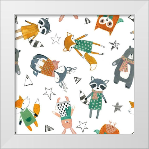 Neighborhood Pals Pattern VIA White Modern Wood Framed Art Print by Zaman, Farida