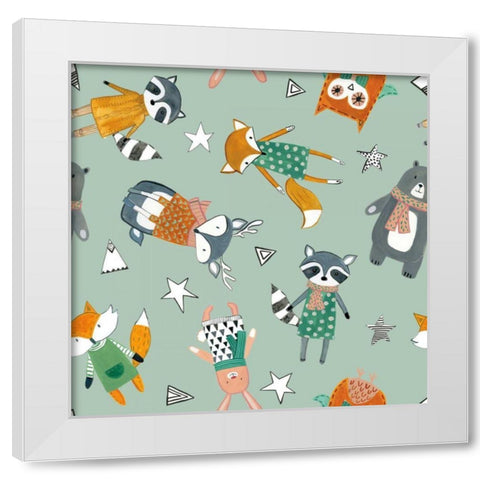 Neighborhood Pals Pattern VIB White Modern Wood Framed Art Print by Zaman, Farida