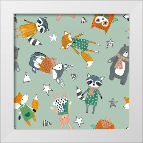 Neighborhood Pals Pattern VIB White Modern Wood Framed Art Print by Zaman, Farida