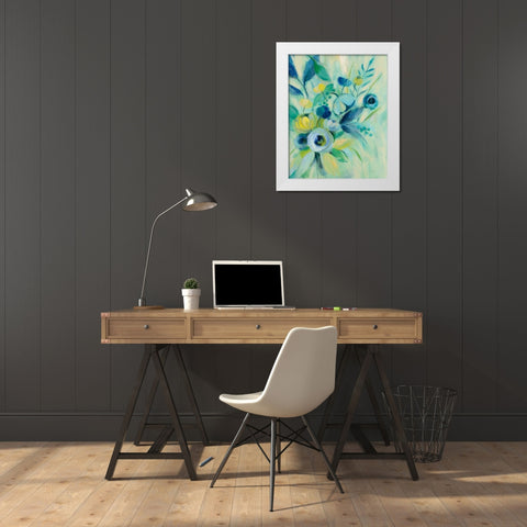 Elegant Blue Floral I White Modern Wood Framed Art Print by Vassileva, Silvia