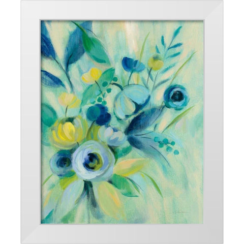 Elegant Blue Floral I White Modern Wood Framed Art Print by Vassileva, Silvia