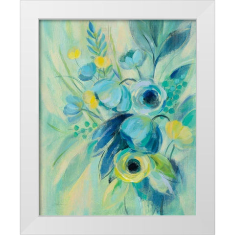 Elegant Blue Floral II White Modern Wood Framed Art Print by Vassileva, Silvia