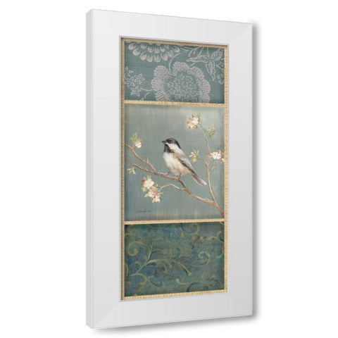 Black Capped Chickadee - Wag White Modern Wood Framed Art Print by Nai, Danhui