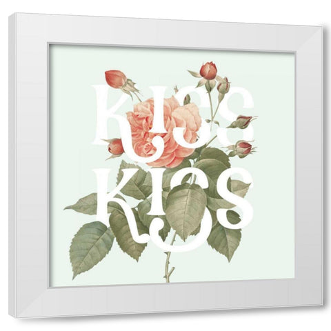 Botanical Pink Rose I Kiss White Modern Wood Framed Art Print by Wild Apple Portfolio