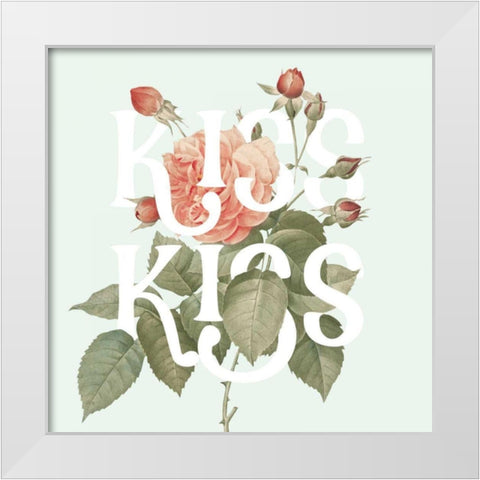 Botanical Pink Rose I Kiss White Modern Wood Framed Art Print by Wild Apple Portfolio
