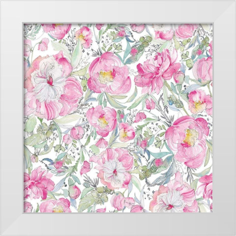 Pink Peonies Pattern II White Modern Wood Framed Art Print by Rice, Kristy