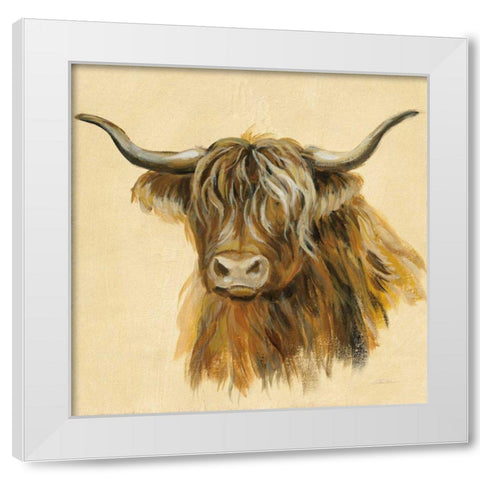 Highland Animal Cow White Modern Wood Framed Art Print by Vassileva, Silvia
