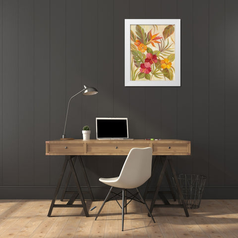 Coral Tropical Floral I White Modern Wood Framed Art Print by Vassileva, Silvia