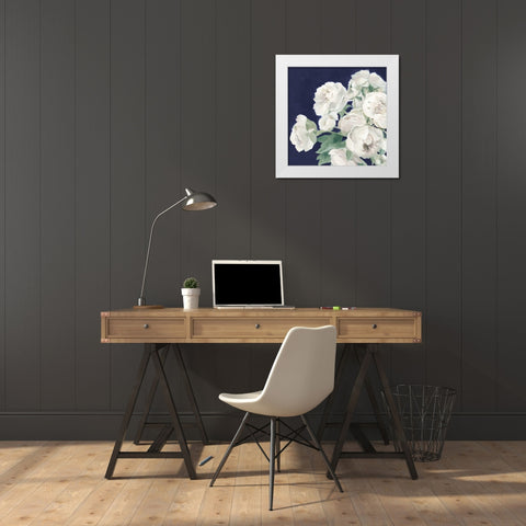 Peonies on Navy White Modern Wood Framed Art Print by Hageman, Marilyn
