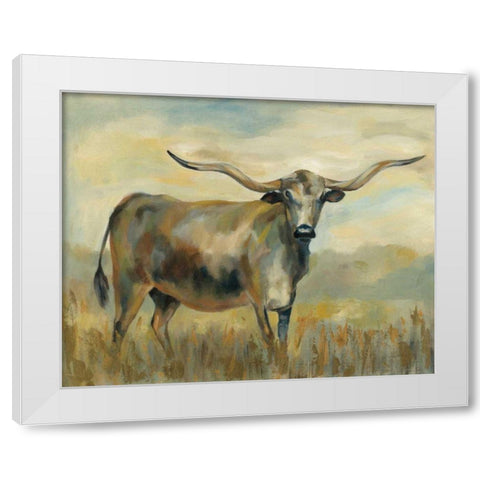 Longhorn Cow White Modern Wood Framed Art Print by Vassileva, Silvia