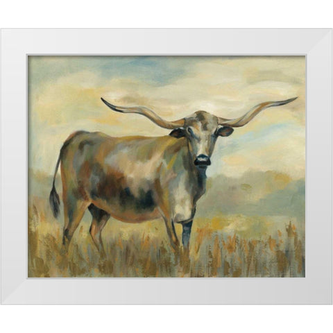 Longhorn Cow White Modern Wood Framed Art Print by Vassileva, Silvia