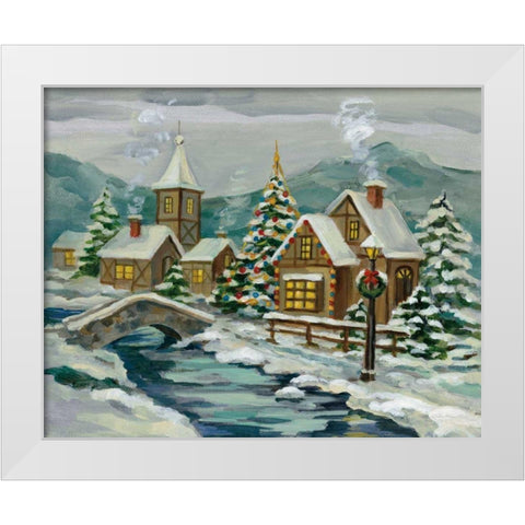 Twilight Christmas Village White Modern Wood Framed Art Print by Vassileva, Silvia