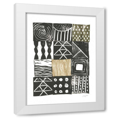 Block Print V Green Sand White Modern Wood Framed Art Print by Prahl, Courtney