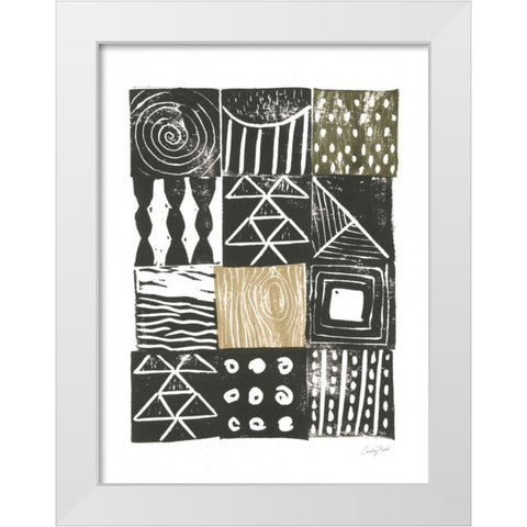 Block Print V Green Sand White Modern Wood Framed Art Print by Prahl, Courtney