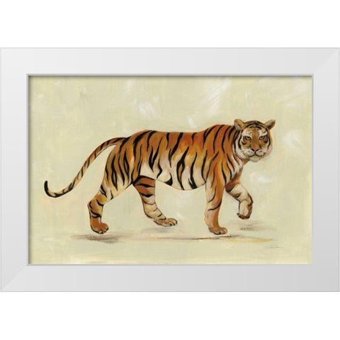 Walking Tiger White Modern Wood Framed Art Print by Vassileva, Silvia