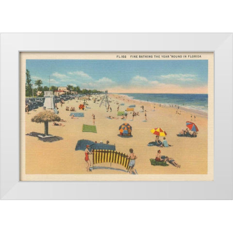 Beach Postcard I Plain Border White Modern Wood Framed Art Print by Wild Apple Portfolio