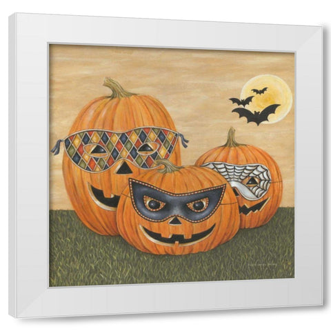 Funny Pumpkins White Modern Wood Framed Art Print by Brown, David Carter