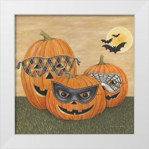 Funny Pumpkins White Modern Wood Framed Art Print by Brown, David Carter